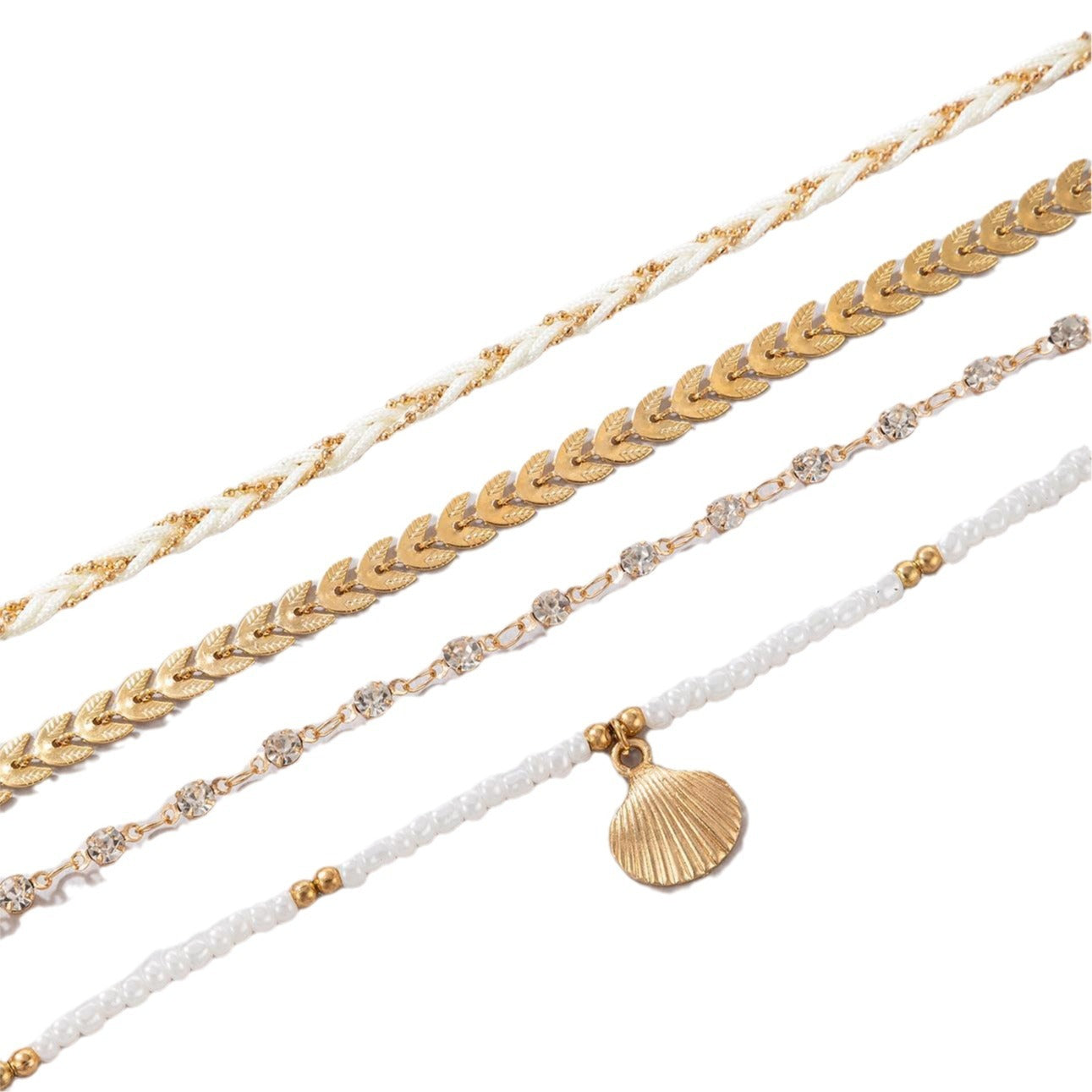 Boho Rope Foot Chain Set with Beads – 4pcs