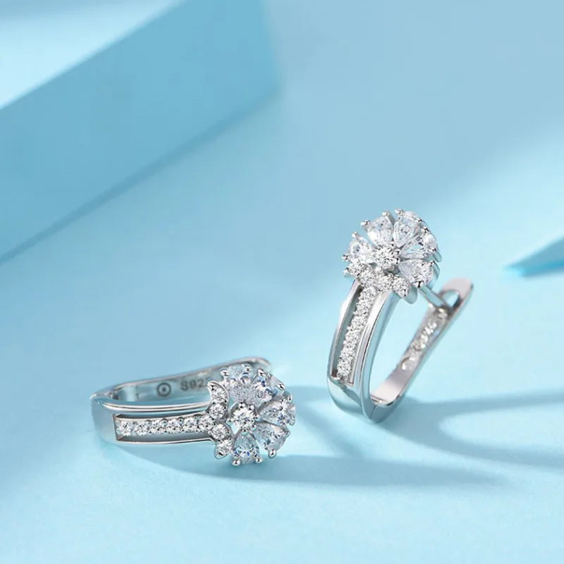 925 Silver Flower Zircon Earrings