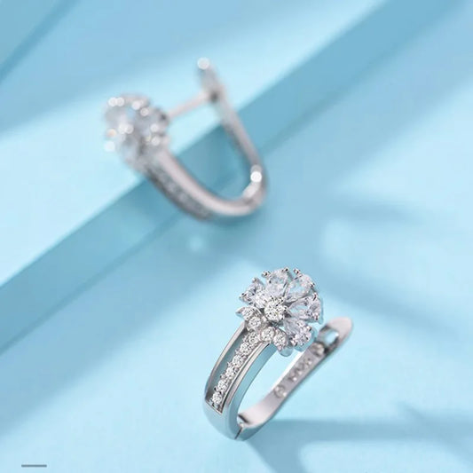 925 Silver Flower Zircon Earrings