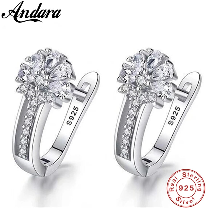 925 Silver Flower Zircon Earrings