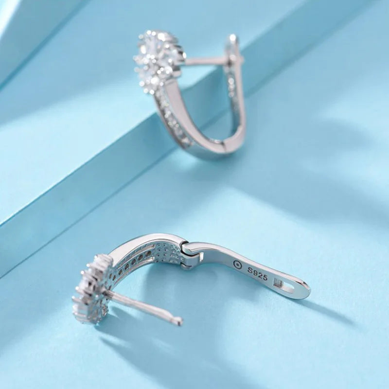 925 Silver Flower Zircon Earrings