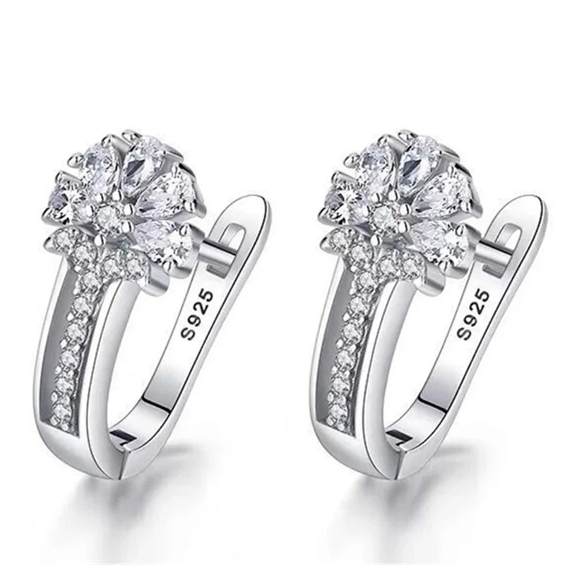 925 Silver Flower Zircon Earrings